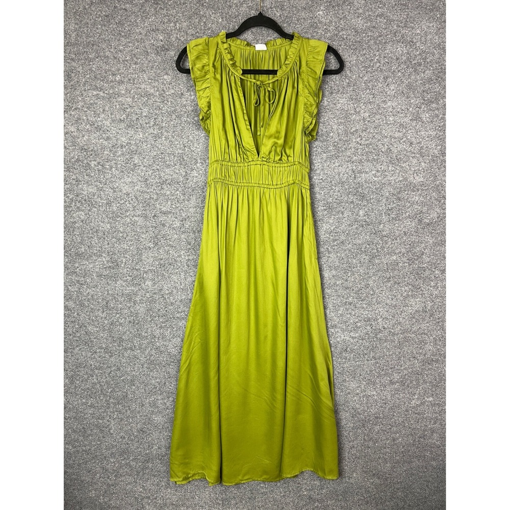 NEW Bila 77 Winter Moss Green Rayon Ruffle V-Neck Maxi Dress XS